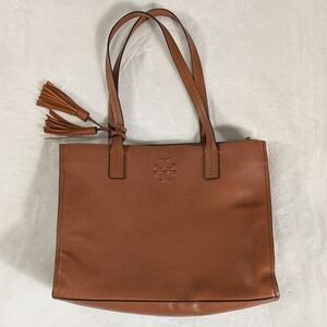 Tory Burch Cognac Brown Pebbled Leather Tote Shoulder Bag
